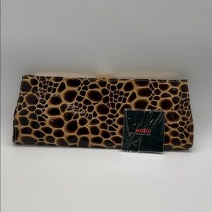 HOBO Patent Croc-Embossed Clutch in Brown & Tan